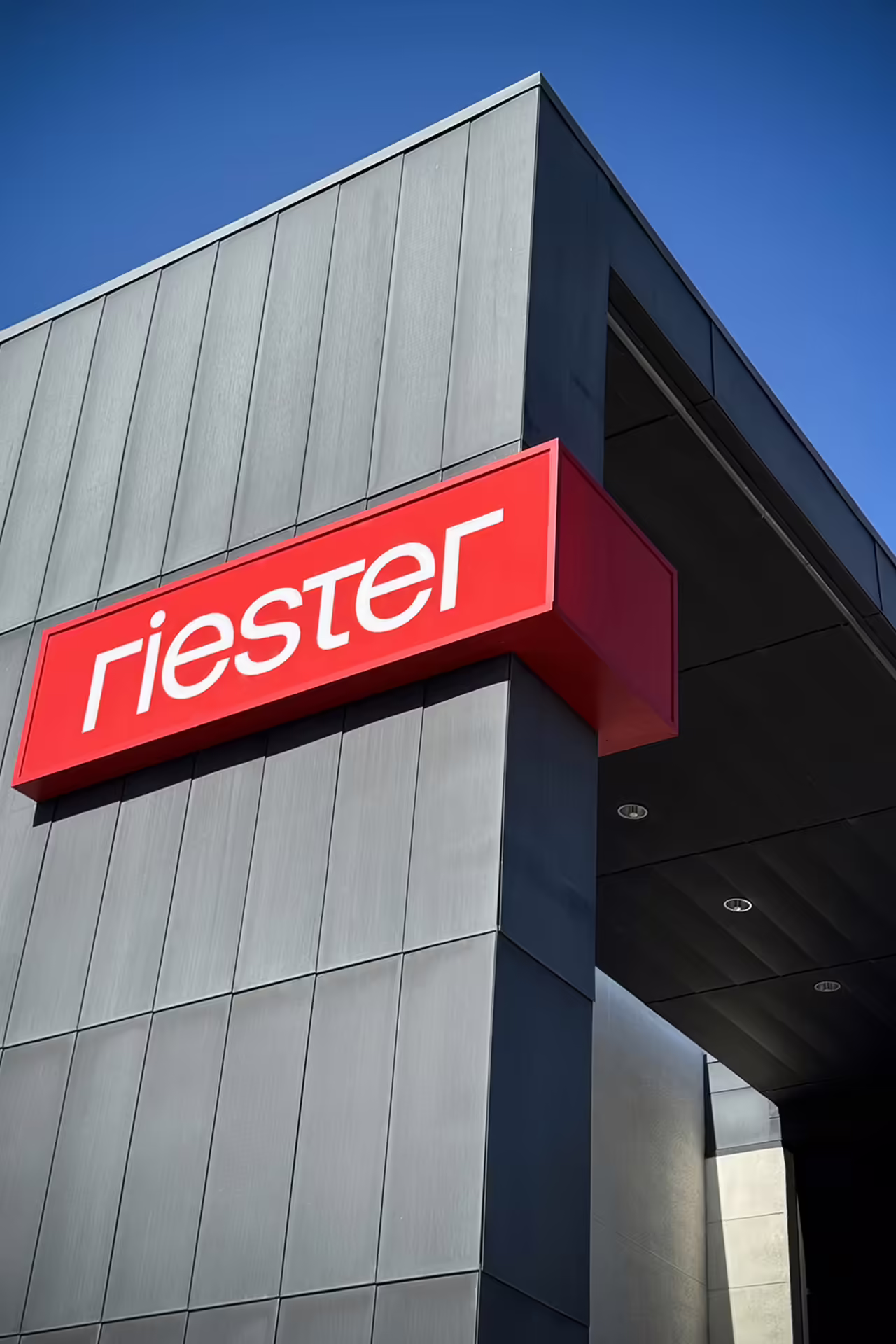 Riester, Building, Exterior, Red, Sign